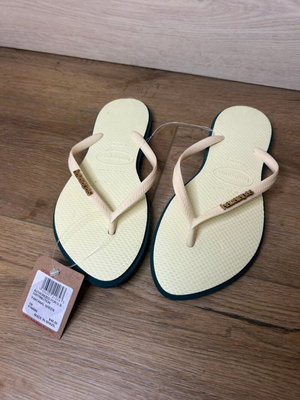 Havaianas Slim Point Round Toe Sandals Women's Pantanal Green Slip On 7/8 NWT